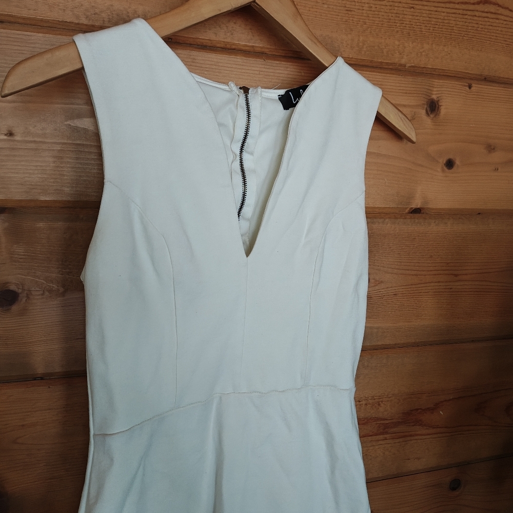 Lulus White Bodycon Sheath Dress V-Neck 2 Way Zip Back Stretch Sexy D5556 Size S - Picture 3 of 11